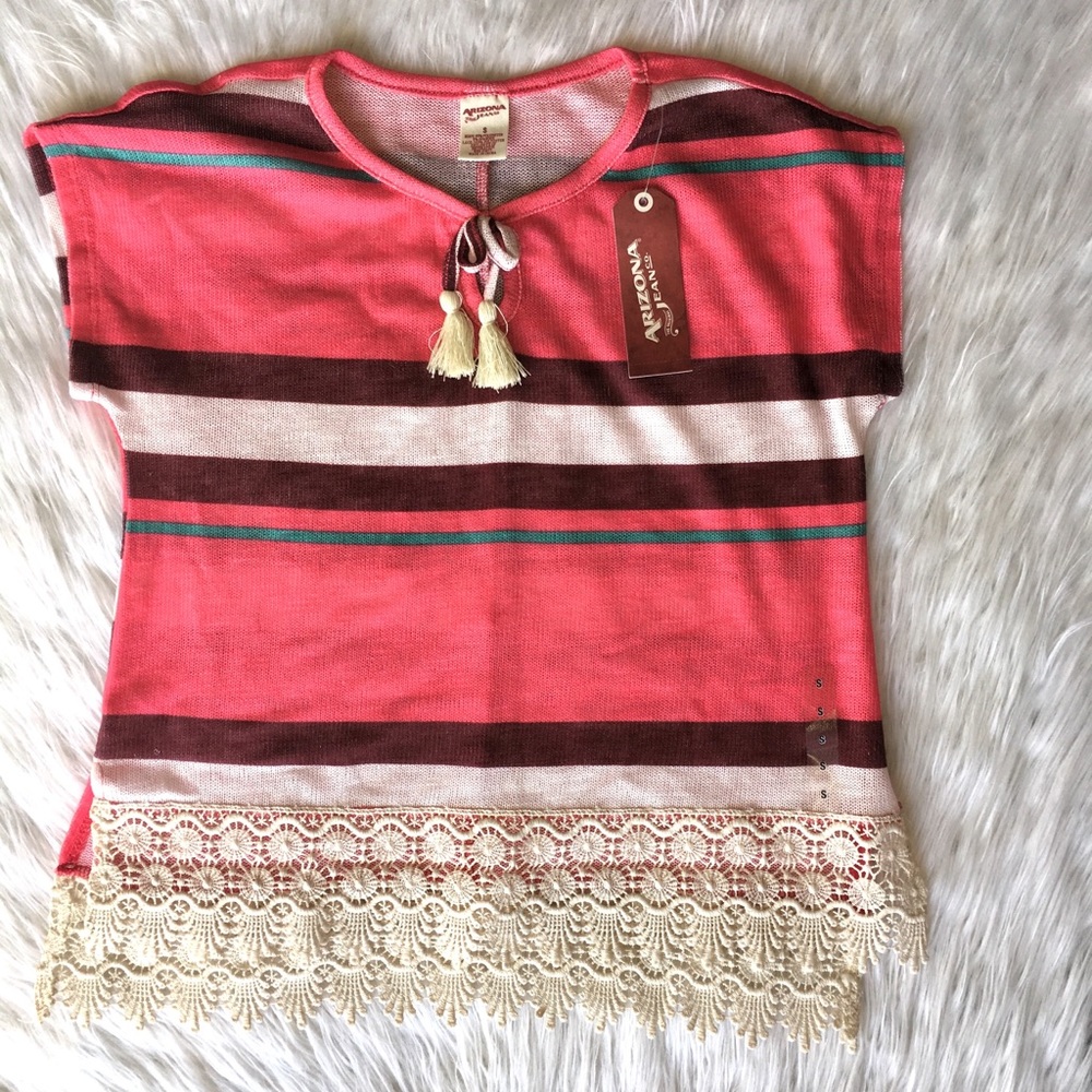 NWT Girls Arizona Summer Sweater Stripped W/ Lace